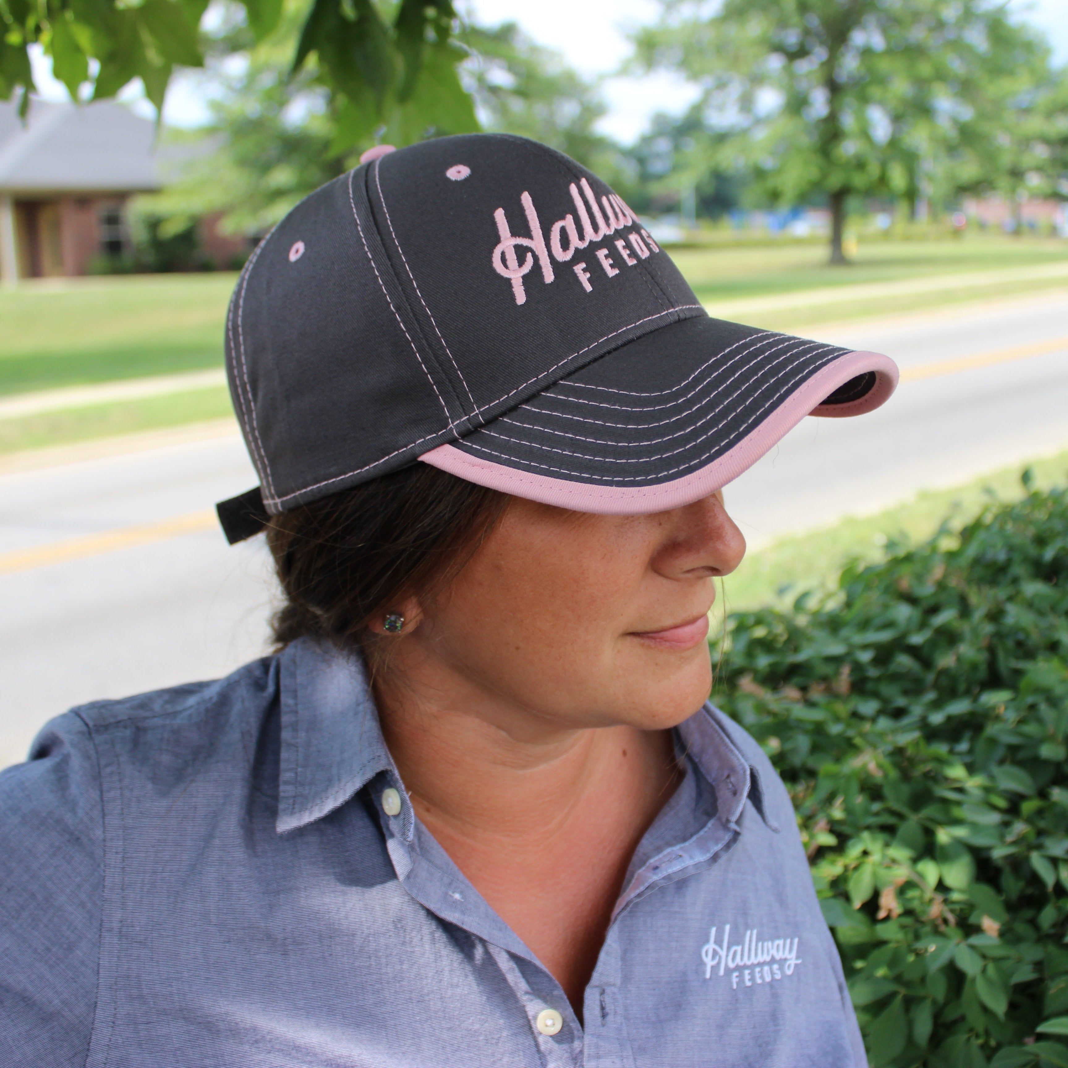 Ladies Cap - pink on gray