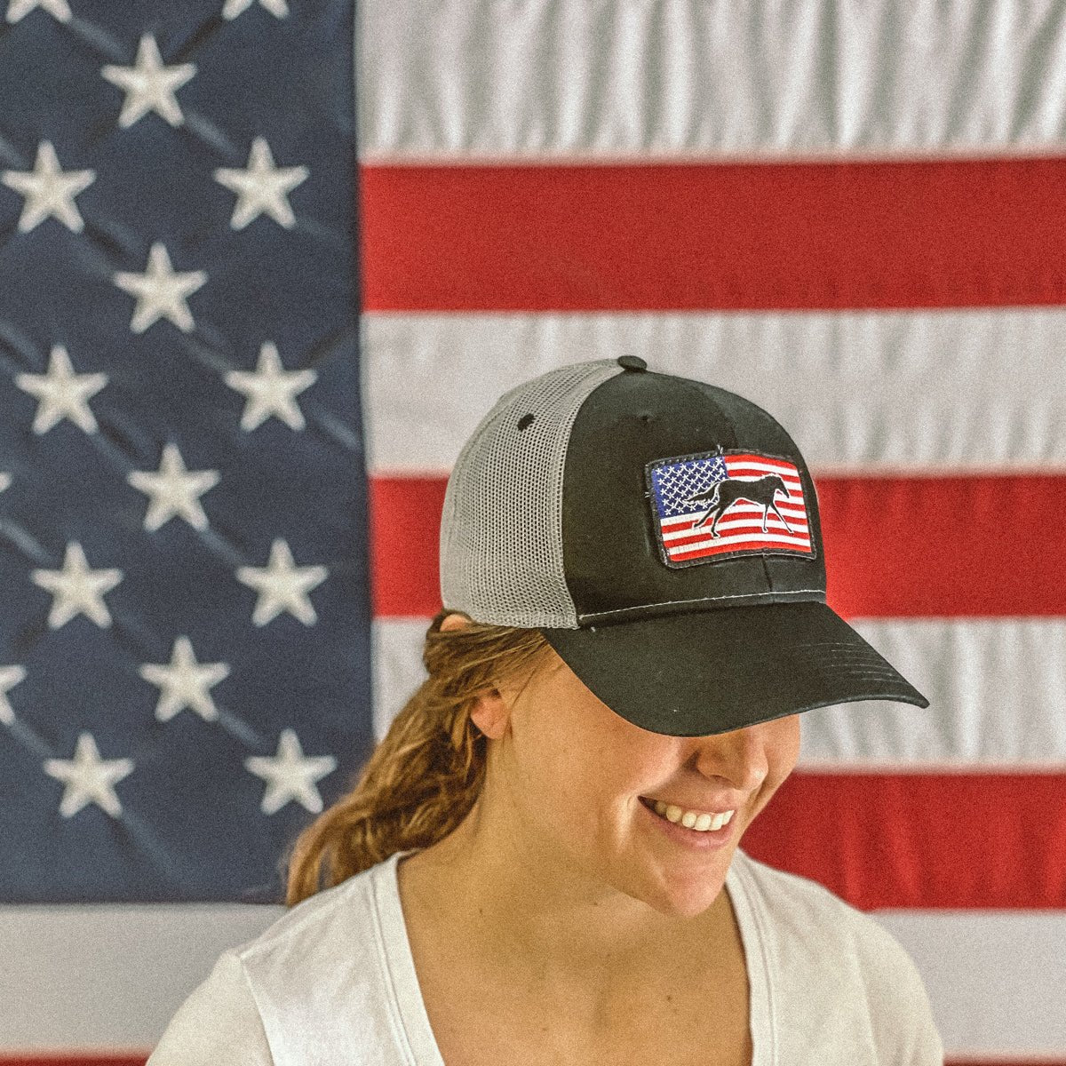 American Flag Patch Hat - Black